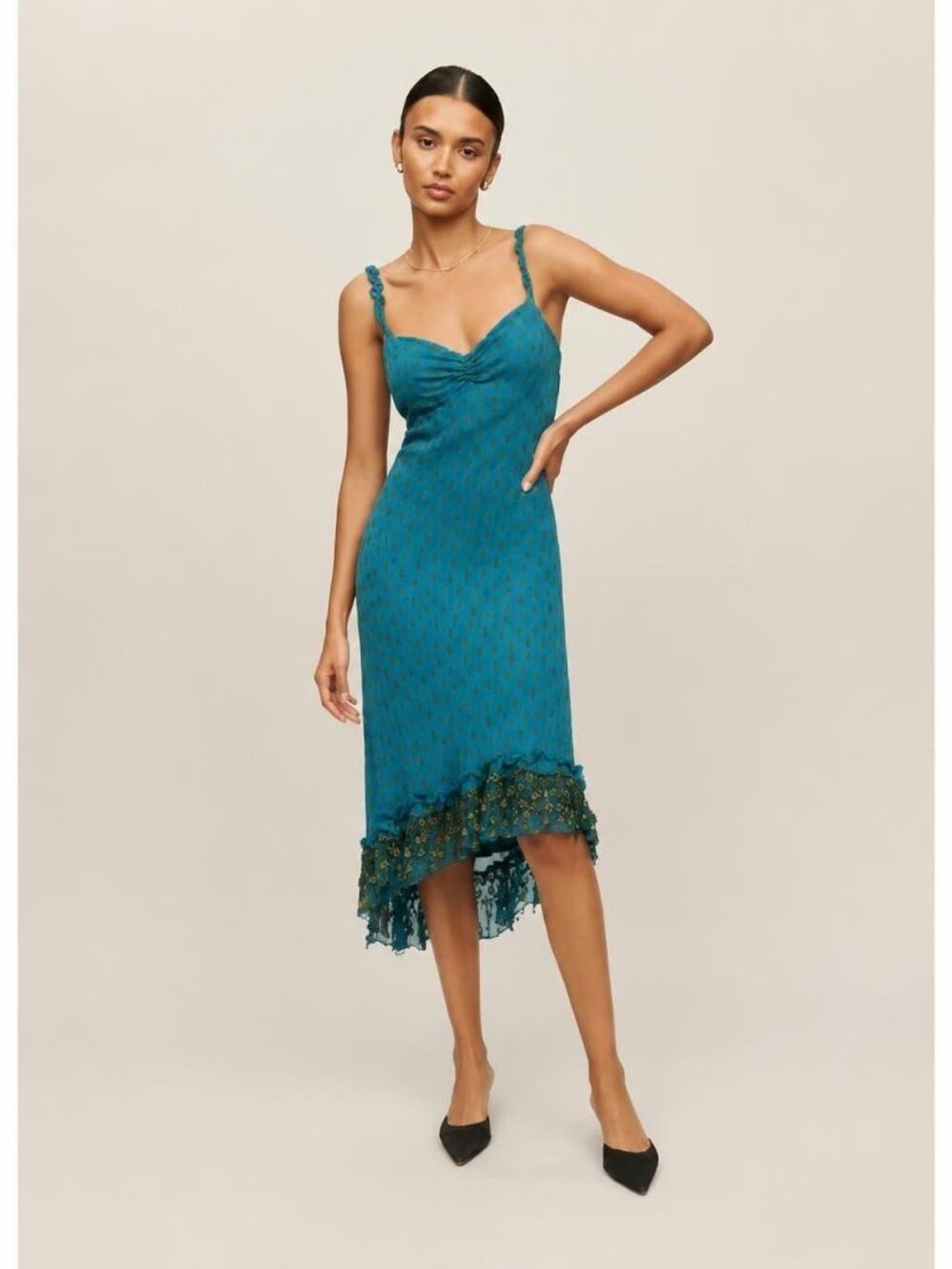 Betsey Johnson vintage 1990s y2k blue green bias cut silk lace slip dress